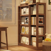 Mid-Century Modern Vertical Wood Sliding Door Tiered Bookshelf