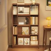 Mid-Century Modern Vertical Wood Sliding Door Tiered Bookshelf