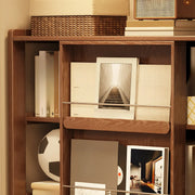 Mid-Century Modern Vertical Wood Sliding Door Tiered Bookshelf