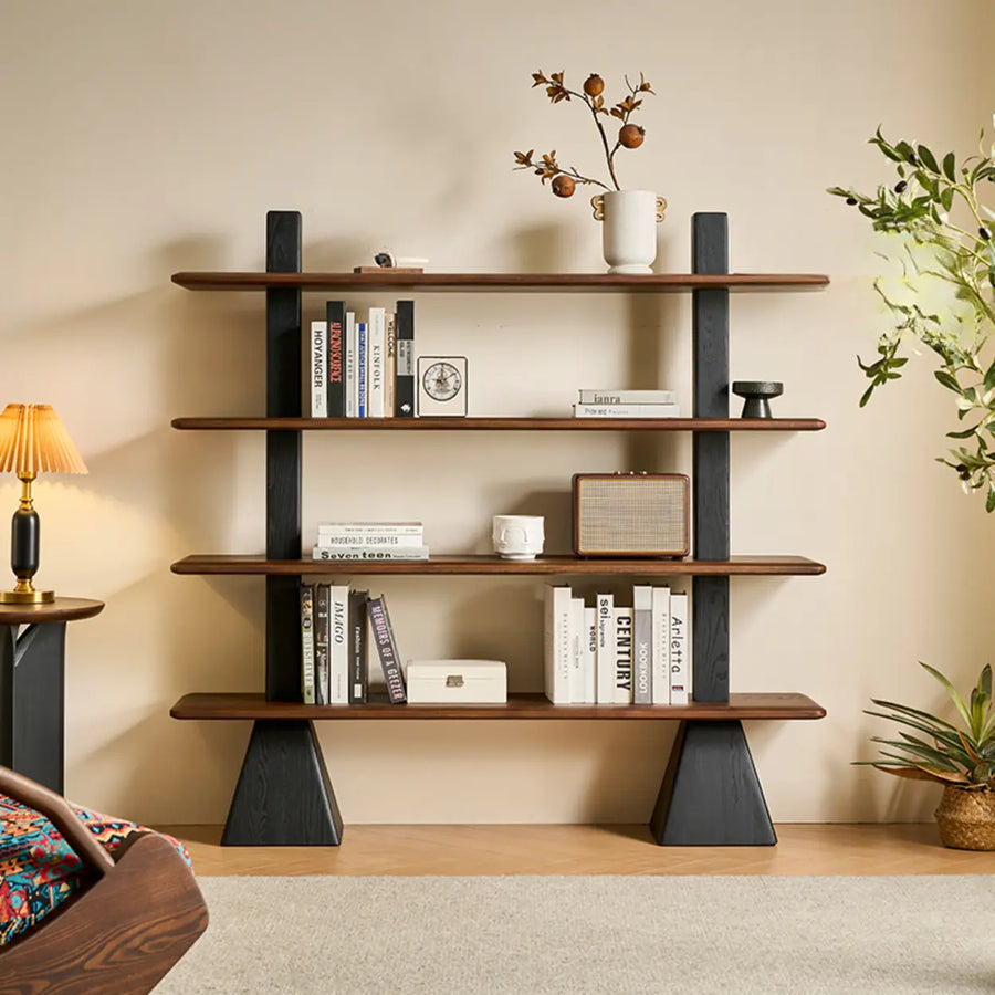 Mid-Century Modern Vertical Wood Tiered Open Back Bookshelf