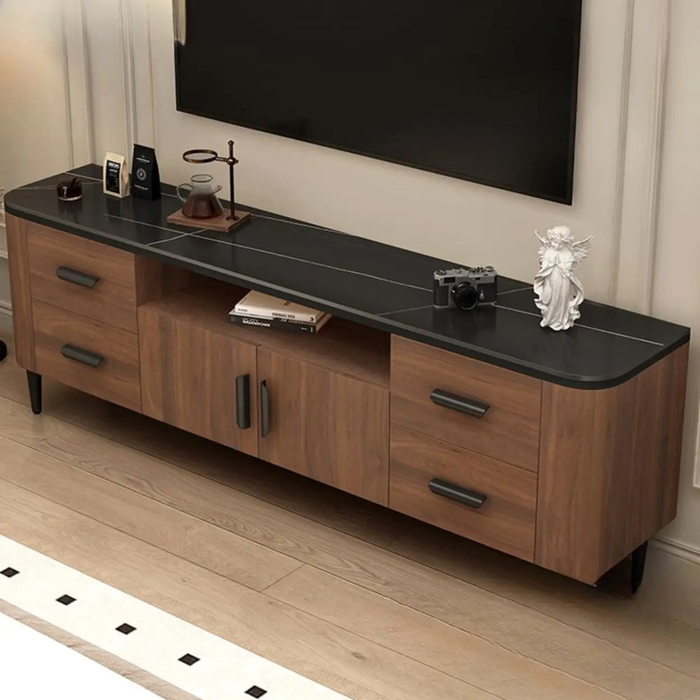 Mid-Century Modern Walnut TV Stand with Black Top