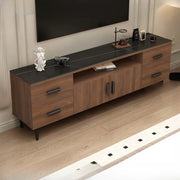 Mid-Century Modern Walnut TV Stand with Black Top