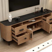 Mid-Century Modern Walnut TV Stand with Black Top
