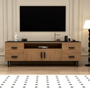 Mid-Century Modern Walnut TV Stand with Black Top