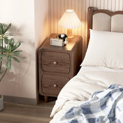 Mid-Century Modern Walnut Wood Nightstand with Drawer & Shelf
