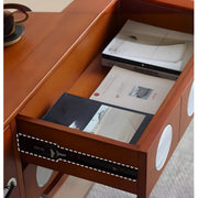Mid-Century Modern Walnut Wood TV Stand with Sliding Doors
