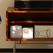 Mid-Century Modern Walnut Wood TV Stand with Sliding Doors