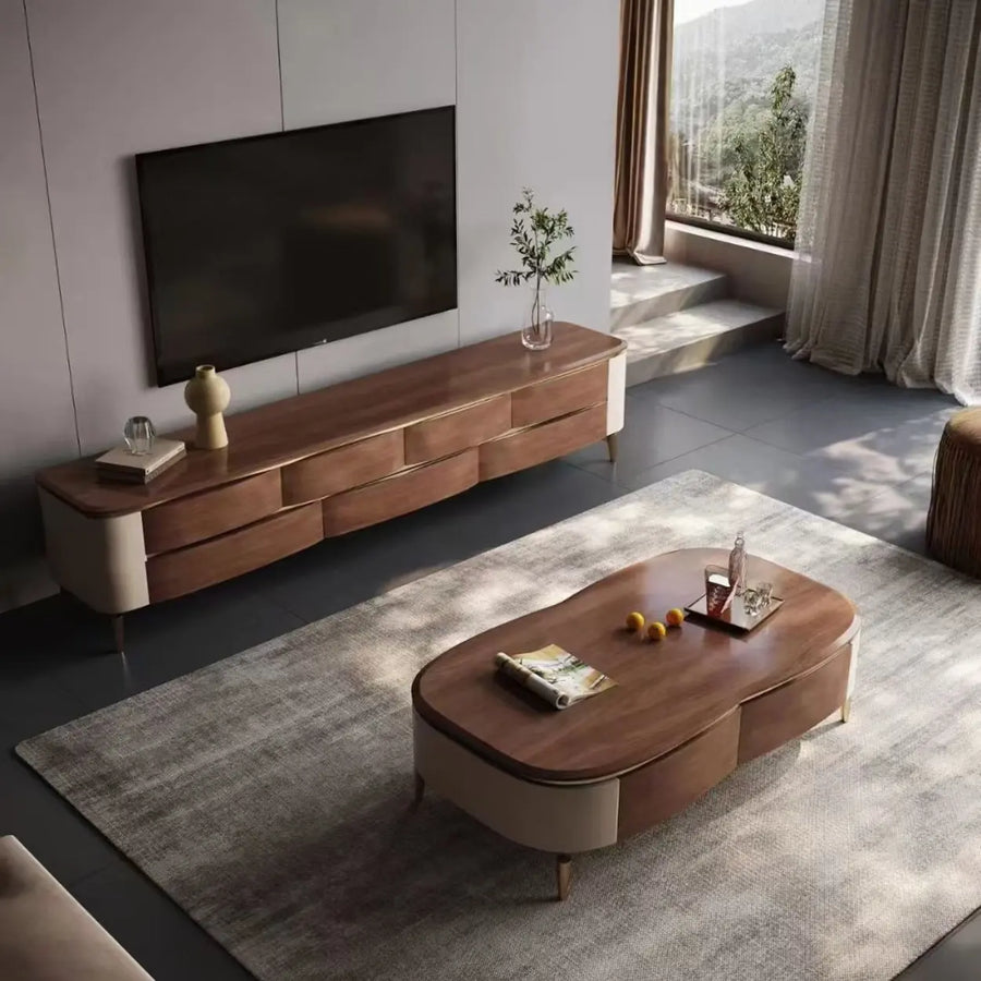 Mid-Century Modern Walnut Wood TV Stand with Storage