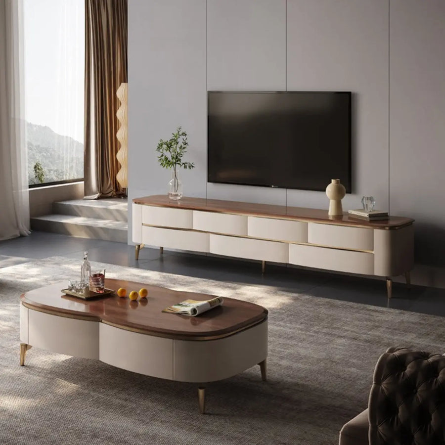 Mid-Century Modern Walnut Wood TV Stand with Storage
