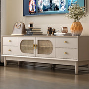 Mid-Century Modern White Wood Cabinet Drawers TV Stand