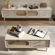 Mid-Century Modern White Wood Cabinet Drawers TV Stand