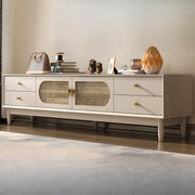 Mid-Century Modern White Wood Cabinet Drawers TV Stand