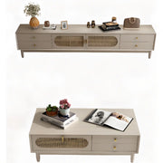 Mid-Century Modern White Wood Cabinet Drawers TV Stand