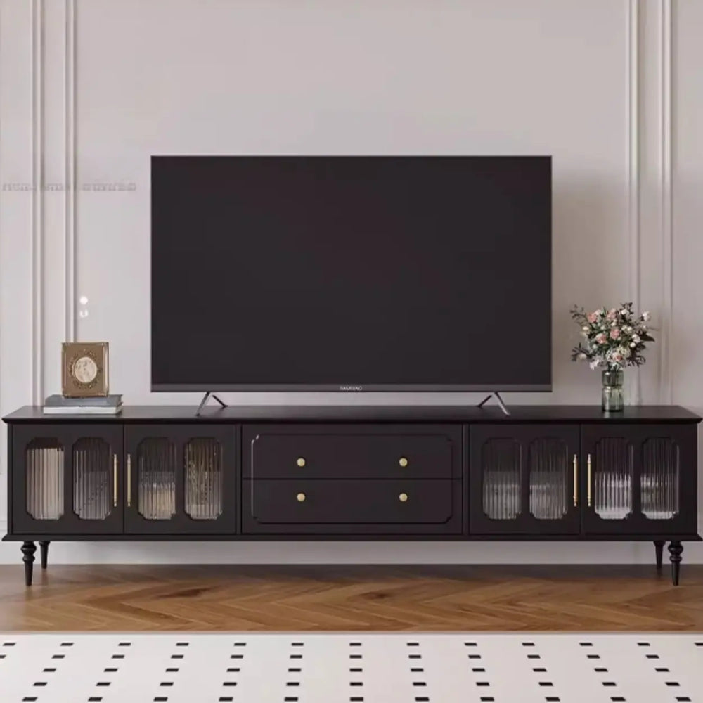 Mid-Century Modern Wood Black Drawers Long TV Stand