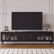 Mid-Century Modern Wood Black Drawers Long TV Stand