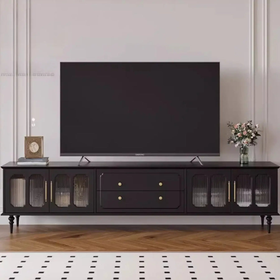 Mid-Century Modern Wood Black Drawers Long TV Stand