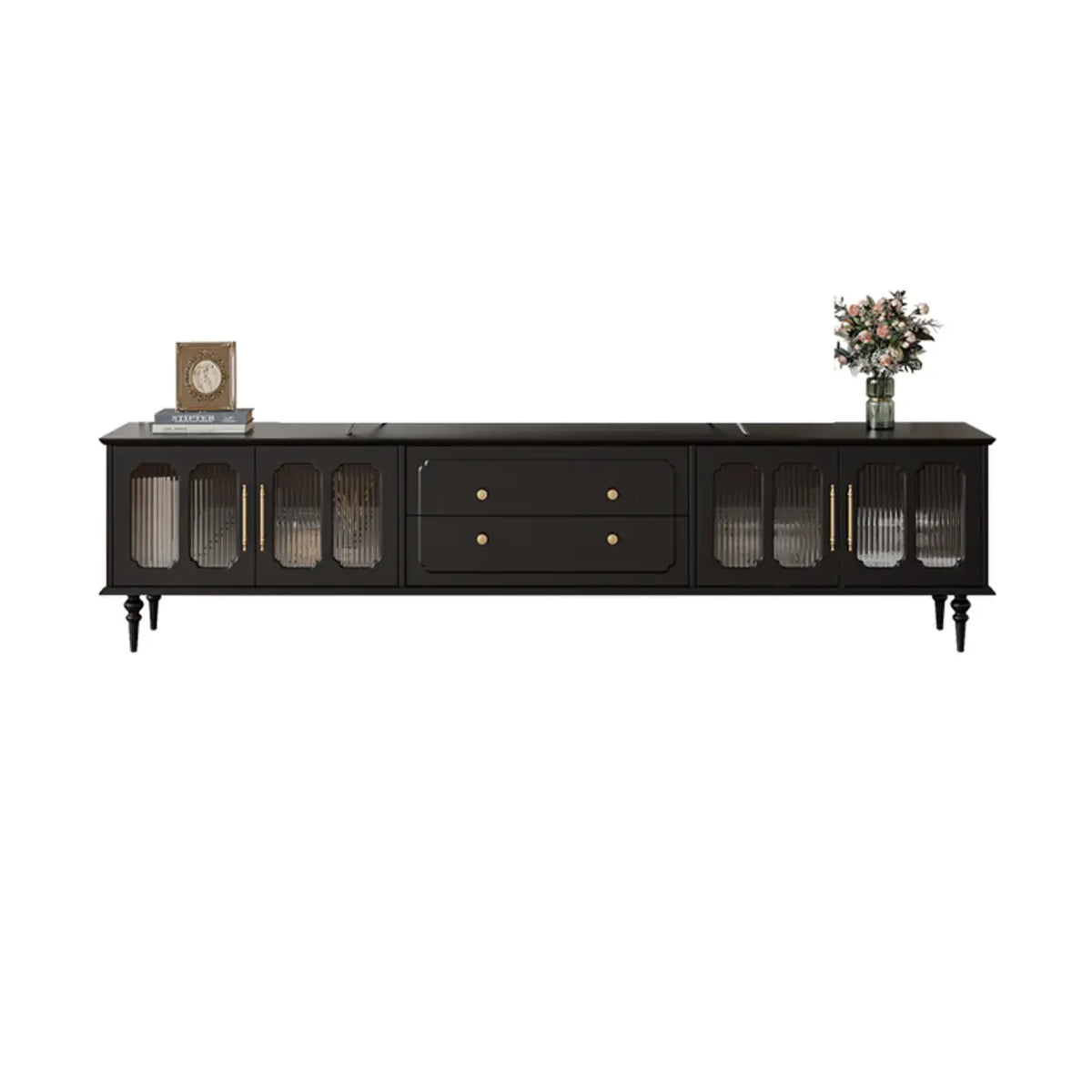 Mid-Century Modern Wood Black Drawers Long TV Stand