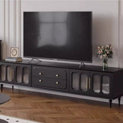 Mid-Century Modern Wood Black Drawers Long TV Stand