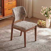 Mid Century Modern Wood Chenille Curved Back Dining Chair