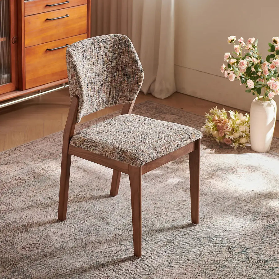 Mid Century Modern Wood Chenille Curved Back Dining Chair