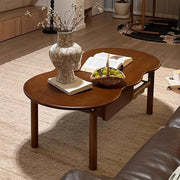 Mid-Century Modern Wood Coffee Table with Drawer Shelf