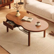 Mid-Century Modern Wood Coffee Table with Drawer Shelf