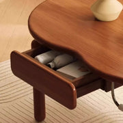 Mid-Century Modern Wood Coffee Table with Drawer Shelf