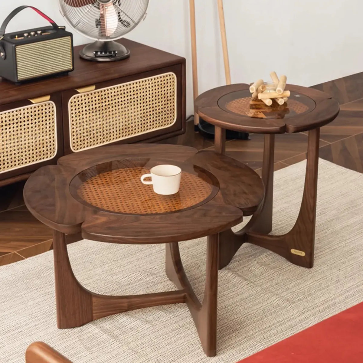 Mid-Century Modern Wood Flower Nesting Coffee Table