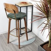 Mid-Century Modern Wood Low Back Leather Tufted Bar Stool