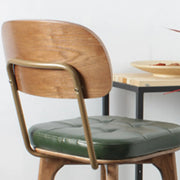 Mid-Century Modern Wood Low Back Leather Tufted Bar Stool