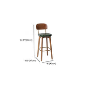 Mid-Century Modern Wood Low Back Leather Tufted Bar Stool