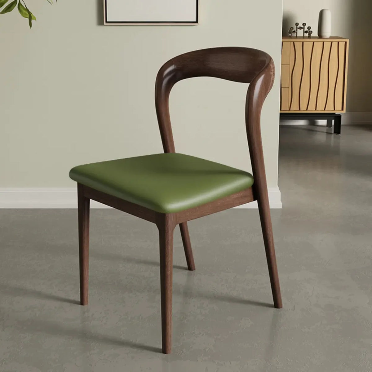 Mid-Century Modern Wood Open Back Upholstered Dining Chair