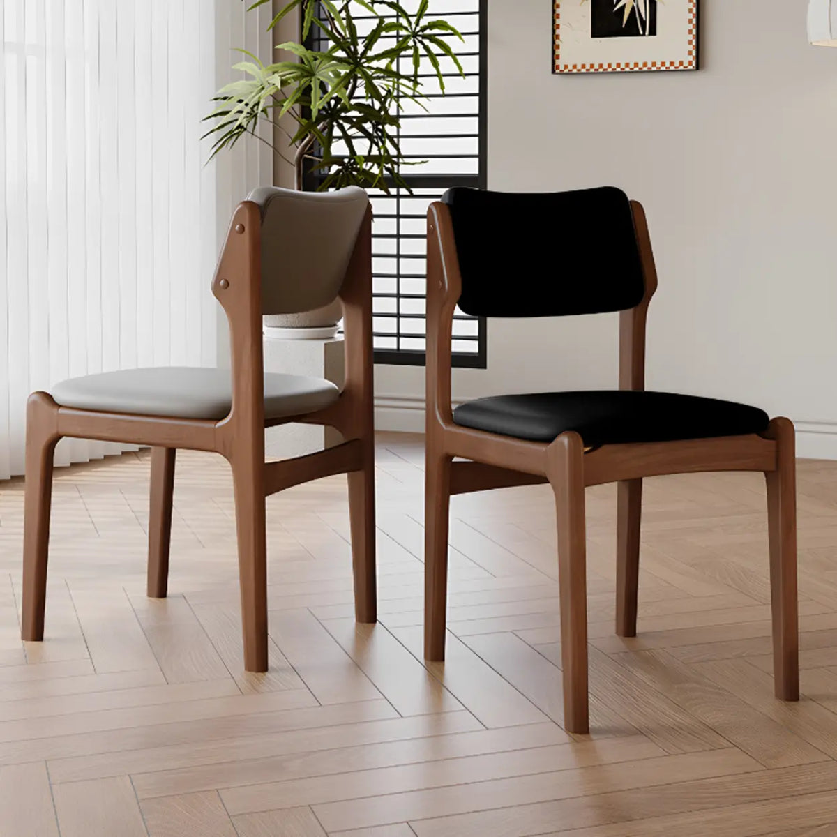 Mid-Century Modern Wood Upholstered Open Back Dining Chair