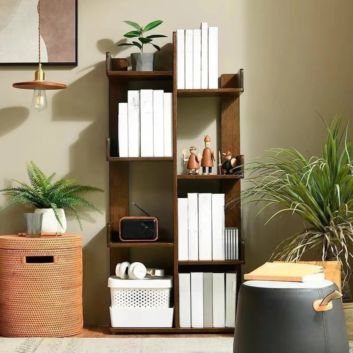 Mid-Century Modern Wooden Vertical Open Back Bookshelf