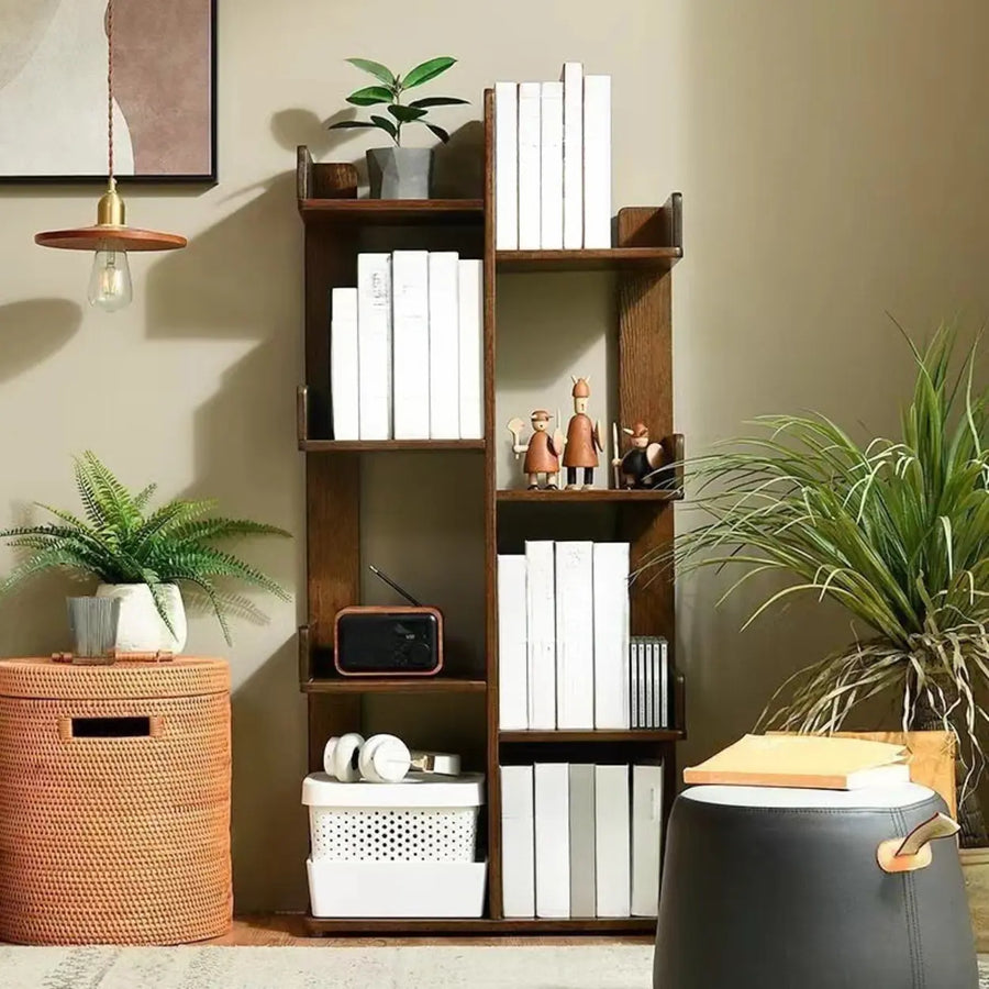 Mid-Century Modern Wooden Vertical Open Back Bookshelf