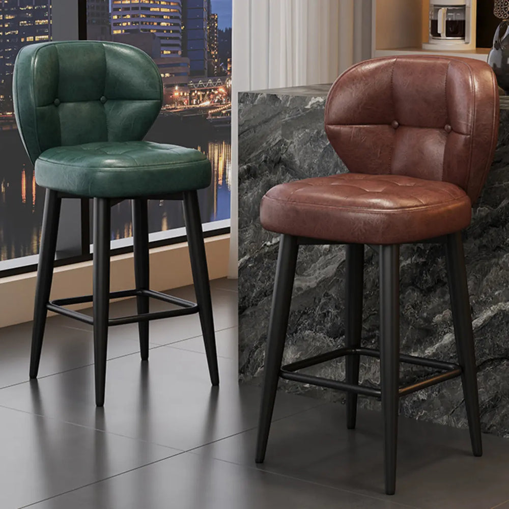 Mid-Century Upholstered Swivel Bar Stool with Padded Backrest