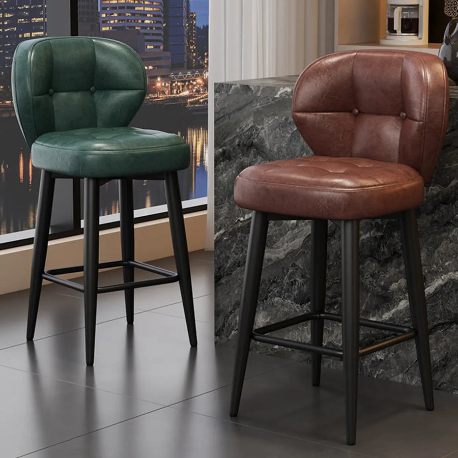 Mid-Century Upholstered Swivel Bar Stool with Padded Backrest