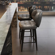 Mid-Century Upholstered Swivel Bar Stool with Padded Backrest