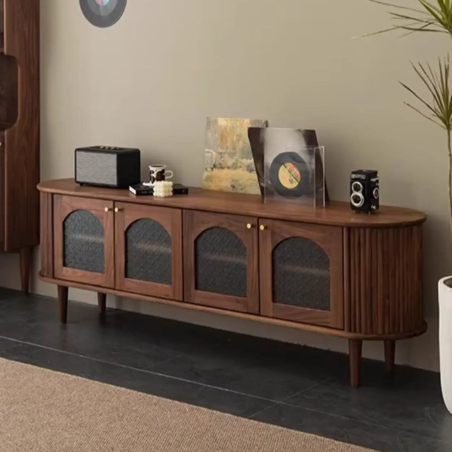 Mid-Century Walnut Wood TV Stand with Storage Cabinet