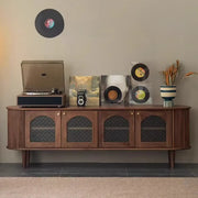 Mid-Century Walnut Wood TV Stand with Storage Cabinet