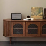 Mid-Century Walnut Wood TV Stand with Storage Cabinet
