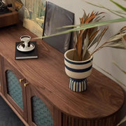 Mid-Century Walnut Wood TV Stand with Storage Cabinet