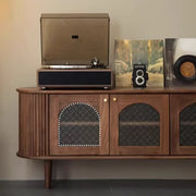 Mid-Century Walnut Wood TV Stand with Storage Cabinet
