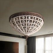 Mini Bronze Domed Cage Crystal Bead Flush Mount Light