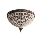 Mini Bronze Domed Cage Crystal Bead Flush Mount Light