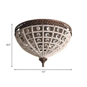 Mini Bronze Domed Cage Crystal Bead Flush Mount Light