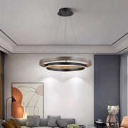 Minimalist Black Aluminum Dual Circular LED Chandelier