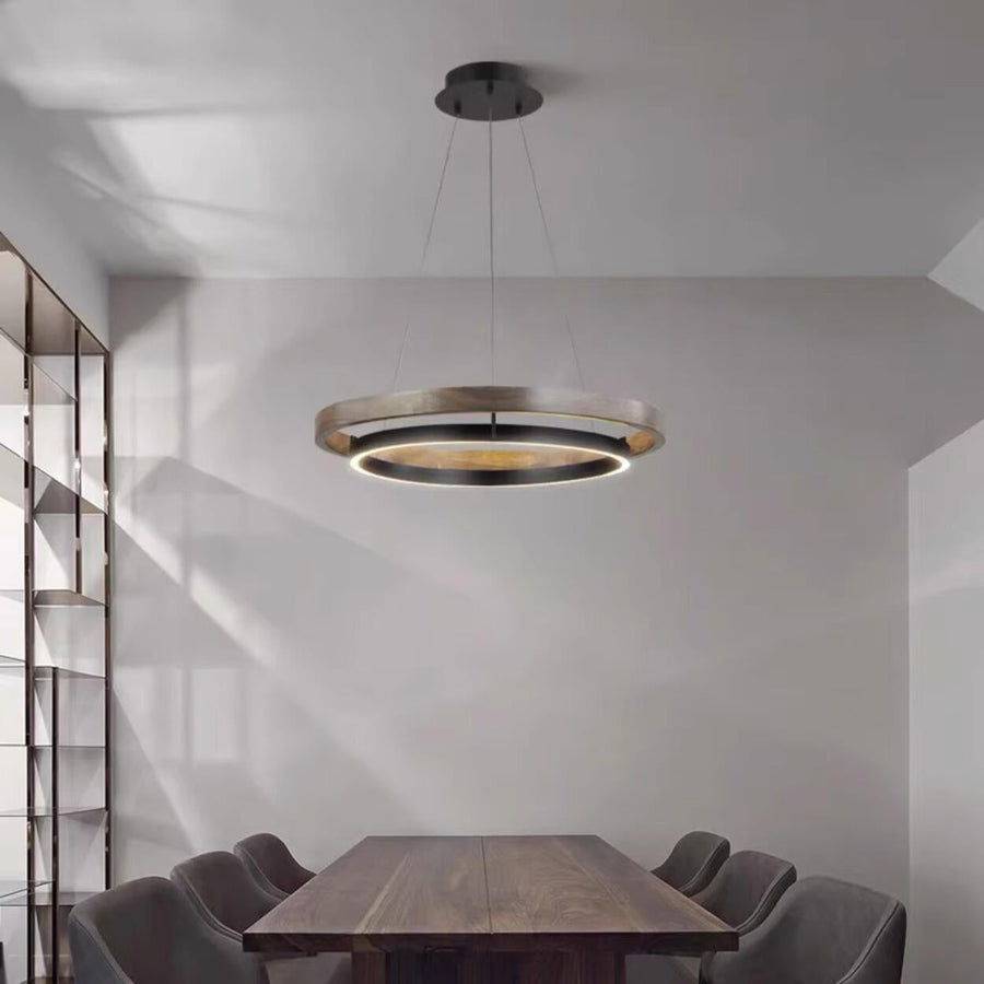 Minimalist Black Aluminum Dual Circular LED Chandelier