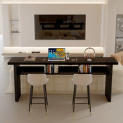 Minimalist Black Rectangular Wood Sofa Bar Table with Shelf