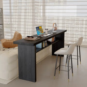 Minimalist Black Rectangular Wood Sofa Bar Table with Shelf